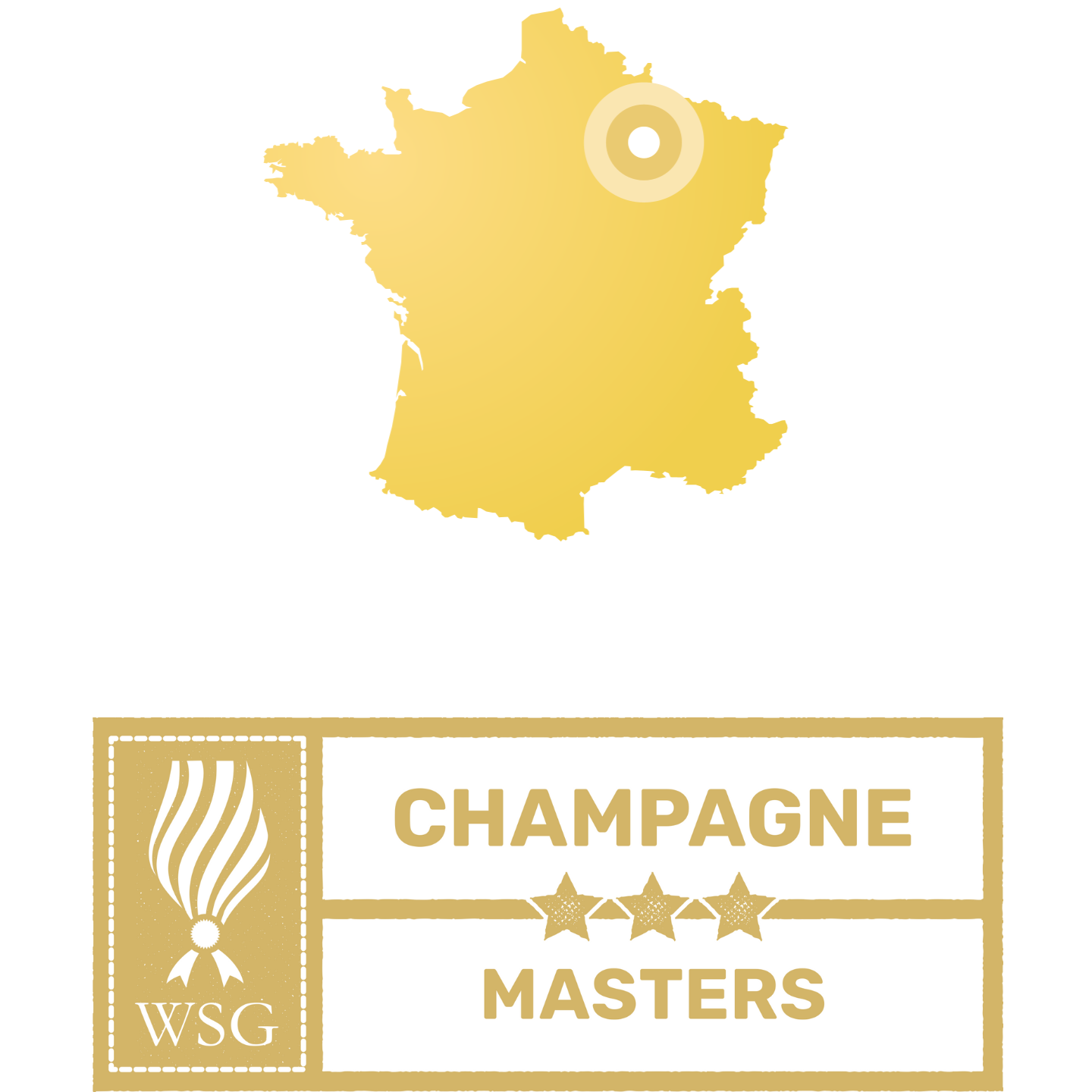 Wine Scholar Guild Champagne Masters map highlighting the champagne region in gold.