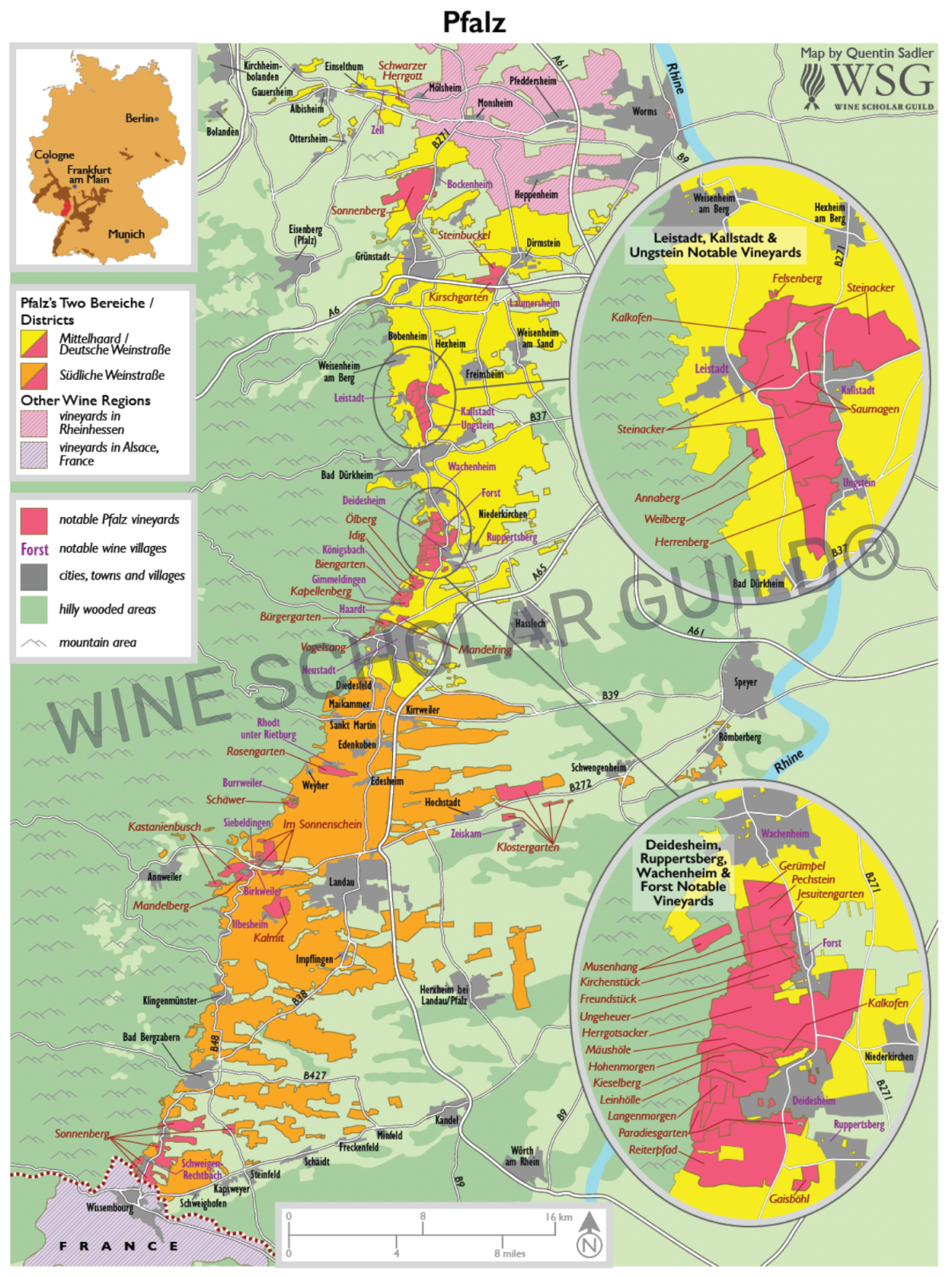 Map of Pfalz showing vineyard zones