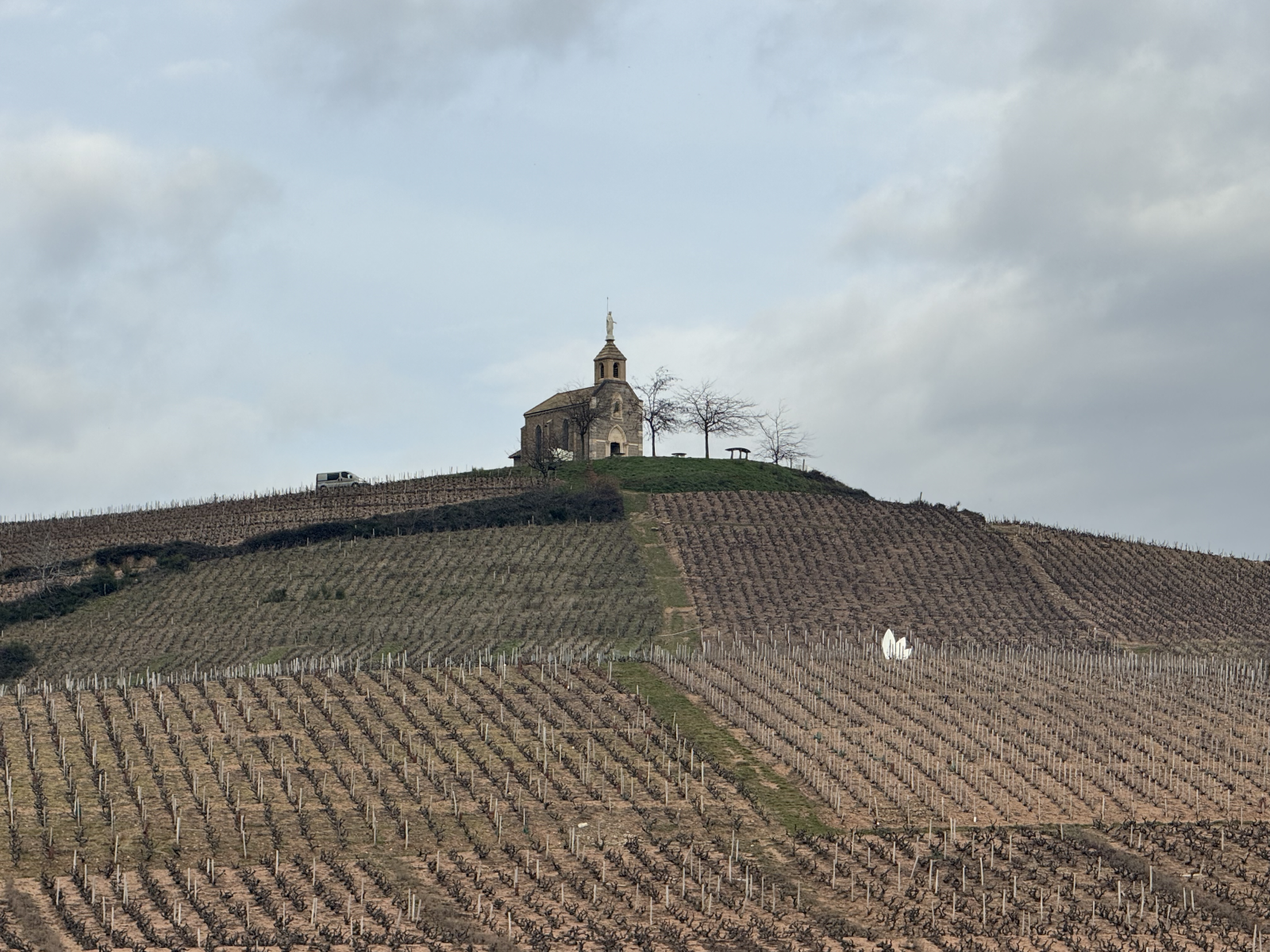 Chapel of the Madonna overlooking vineyards in Fleurie, Beaujolais